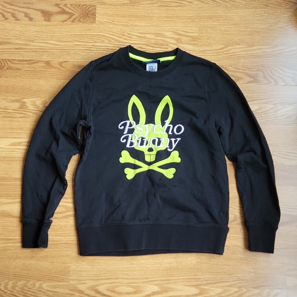 Psycho Bunny Black Crewneck with Neon Green Design